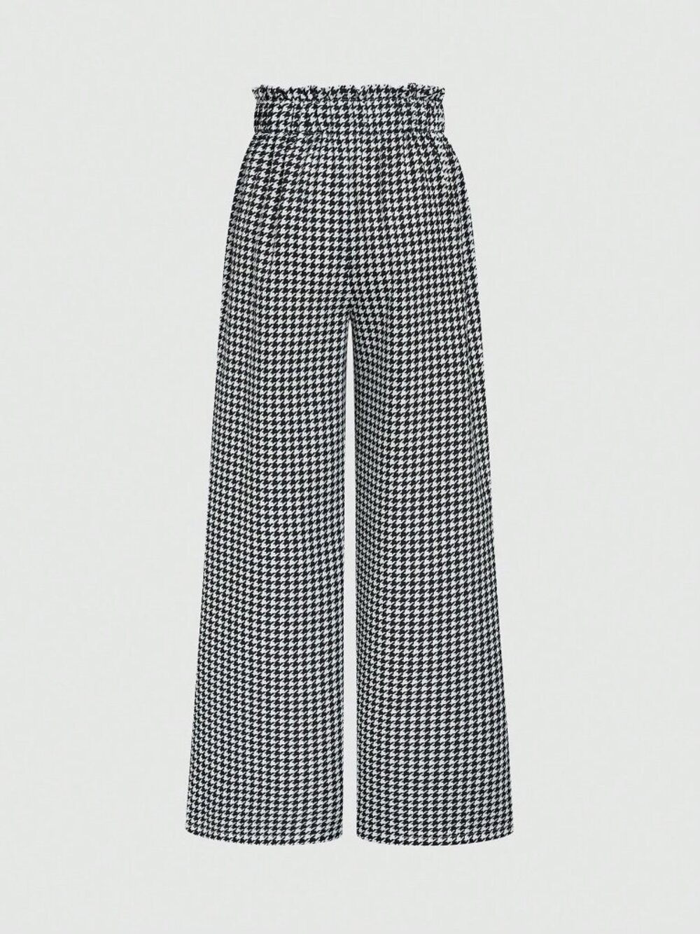 Black And White Casual Women's Houndstooth Mid-Waist Wide Leg Trousers - Picture 2 of 7